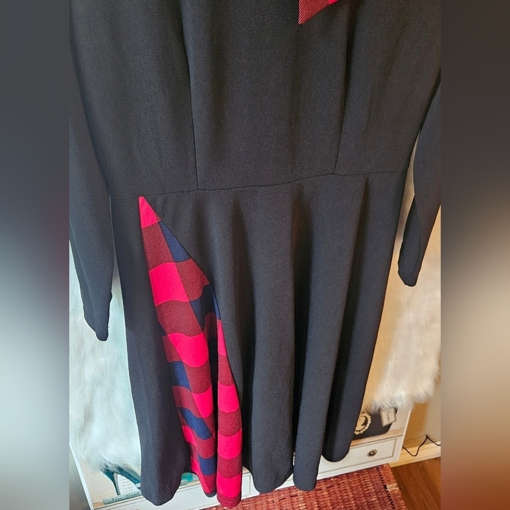 Shein Perfectly Plaid Holiday Midi Dress W/ Bow Accent - Picture 4 of 10